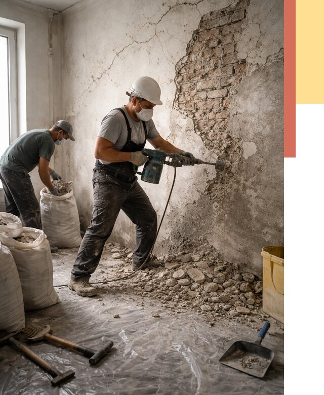 Демонтаж штукатурки со стен в Рославле от 7399 руб/м² — быстро и недорого | ОТДЕЛОЧНИК-Рлв