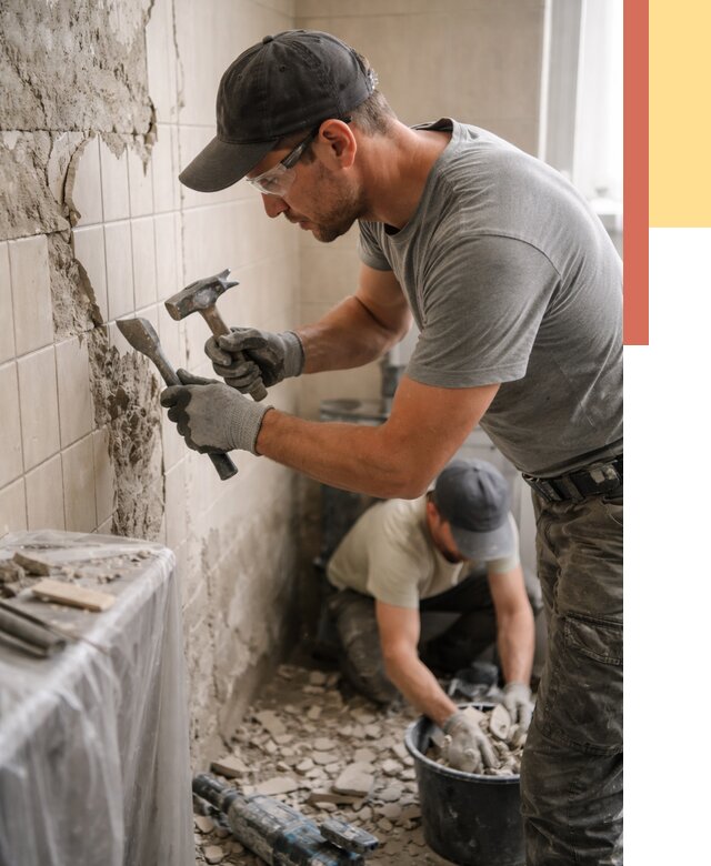 Демонтаж плитки со стен в Рославле от 873 руб. — быстро и недорого | ОТДЕЛОЧНИК-Рлв