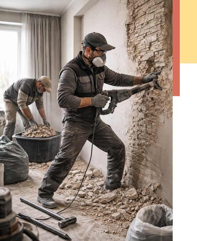 Демонтаж декоративного камня в Рославле от 1490 руб/м² — быстро и недорого | ОТДЕЛОЧНИК-Рлв