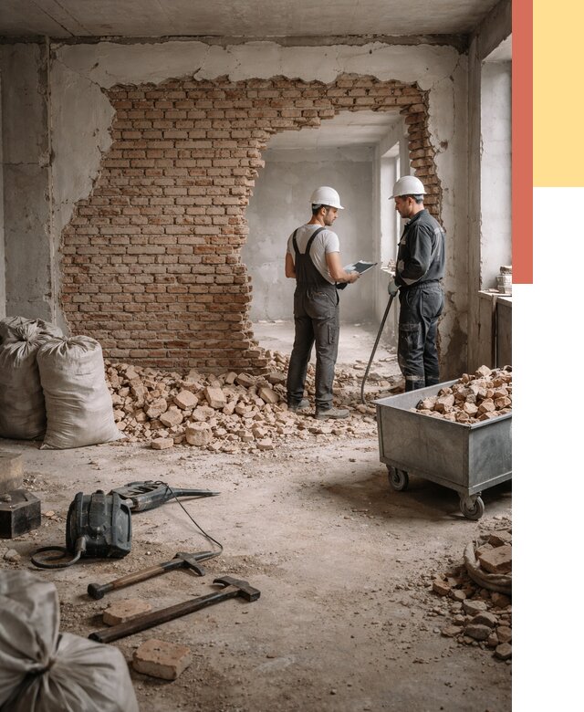 Демонтаж кирпичных стен в Рославле от 4316 руб. — быстро, недорого, под ключ | ОТДЕЛОЧНИК-Рлв