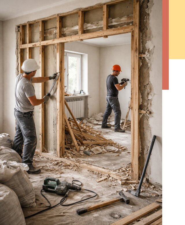 Демонтаж деревянных перегородок в Рославле от 3288 руб. — быстро и недорого | ОТДЕЛОЧНИК-Рлв