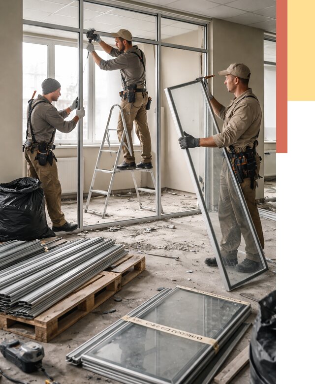 Демонтаж алюминиевых перегородок в Рославле от 4316 руб. — быстро и недорого | ОТДЕЛОЧНИК-Рлв