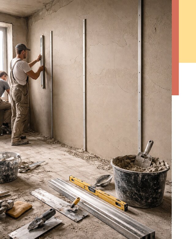 Штукатурка стен по маякам в Рославле от 5652 руб./м² — выравнивание под ключ | ОТДЕЛОЧНИК-Рлв