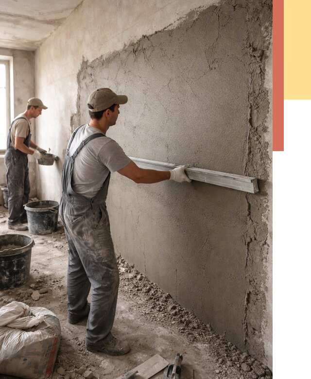 Цементная штукатурка стен в Рославле от 4624 руб/м2 — быстро и недорого | ОТДЕЛОЧНИК-Рлв