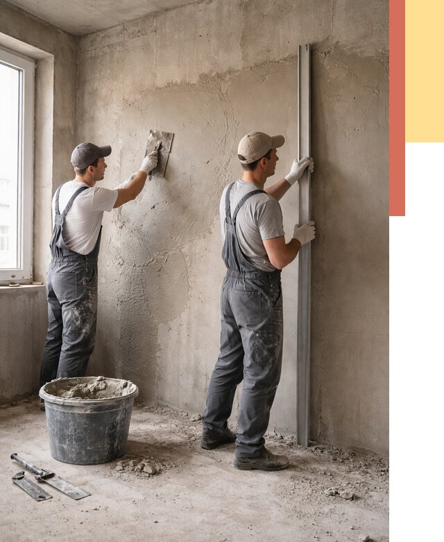 Штукатурка бетонных стен в Рославле от 4624 руб/м² — качественно и быстро | ОТДЕЛОЧНИК-Рлв