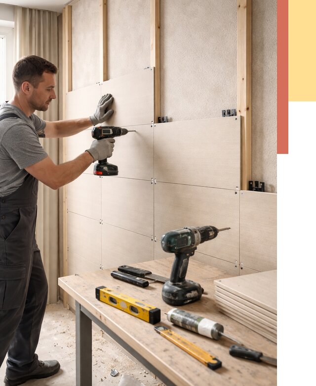 Монтаж МДФ панелей на стены в Рославле от 1285 руб. под ключ | ОТДЕЛОЧНИК-Рлв