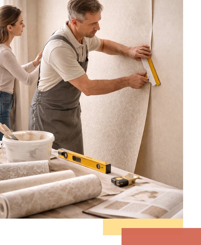 Поклейка обоев с подбором рисунка в Рославле