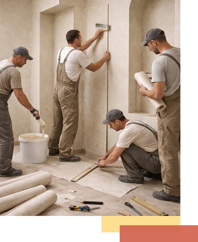 Поклейка обоев на сложные стены и неровные поверхности в Рославле