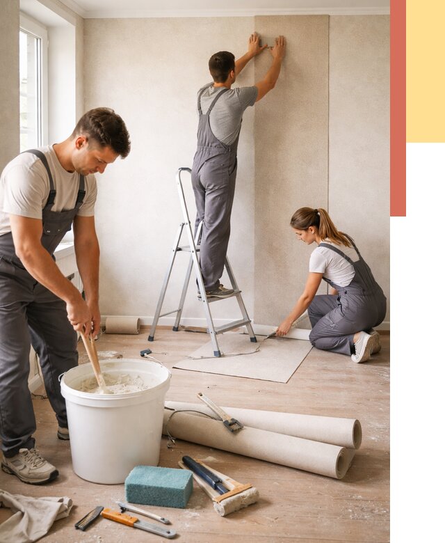 Оклейка стен обоями в Рославле от 3597 руб/м2 — быстро и недорого | ОТДЕЛОЧНИК-Рлв