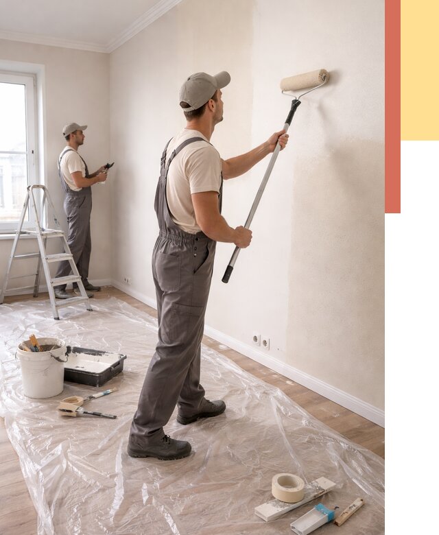 Покраска стен акриловой краской в Рославле от 3597 руб./м² — быстро и недорого | ОТДЕЛОЧНИК-Рлв