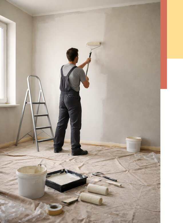 Покраска стен моющейся краской в Рославле от 360 руб./м² — быстро и недорого | ОТДЕЛОЧНИК-Рлв