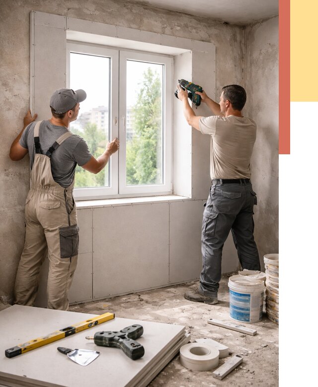 Монтаж откосов из гипсокартона в Рославле от 4624 руб. под ключ | ОТДЕЛОЧНИК-Рлв