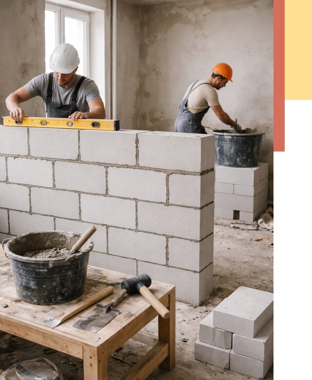 Кладка перегородок из газобетона в Рославле от 3288 руб. под ключ | ОТДЕЛОЧНИК-Рлв