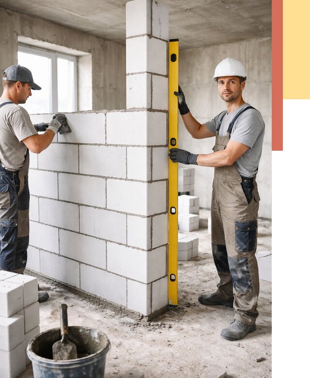 Кладка перегородок из пеноблока в Рославле от 1850 руб. под ключ | ОТДЕЛОЧНИК-Рлв