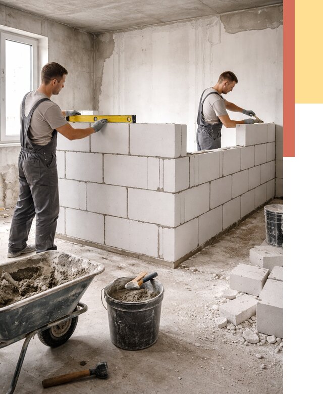 Кладка перегородок из ПГП в Рославле от 2569 руб./м2 — монтаж и возведение под ключ | ОТДЕЛОЧНИК-Рлв