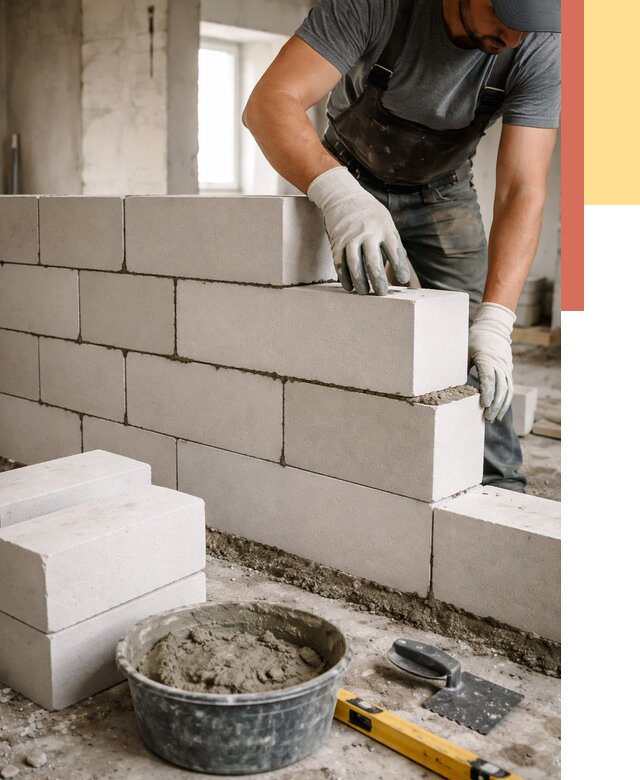 Кладка перегородок из силикатного блока в Рославле от 4110 руб. под ключ | ОТДЕЛОЧНИК-Рлв