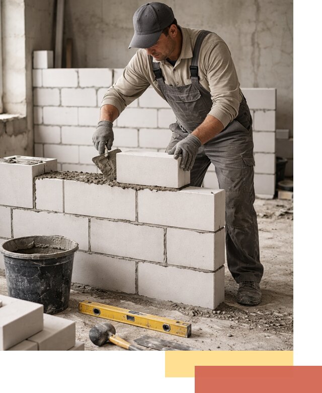 Кладка перегородок из силикатного блока в Рославле