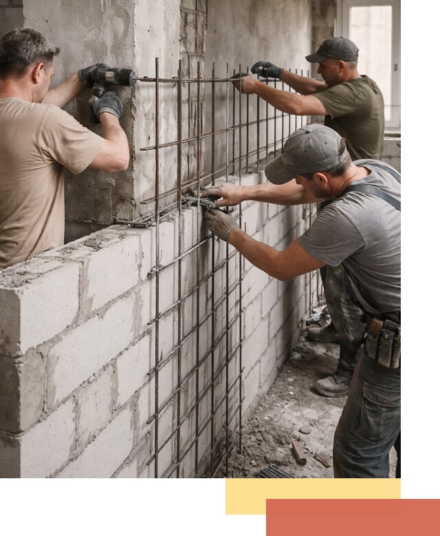 Армирование кладки перегородок в Рославле профессионально и надёжно
