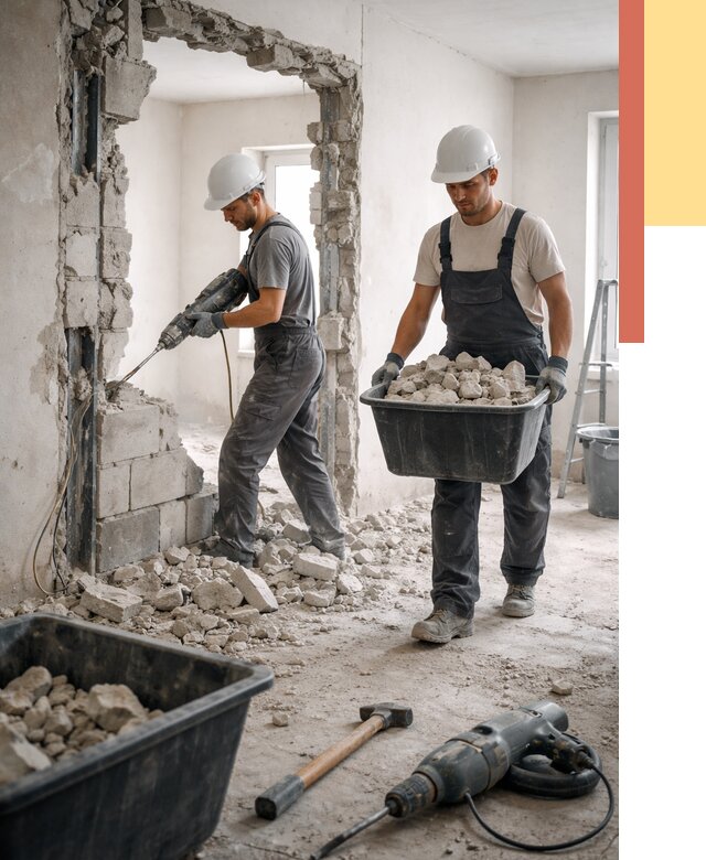 Демонтаж блоковых перегородок в Рославле от 3854 руб. — быстро и недорого | ОТДЕЛОЧНИК-Рлв