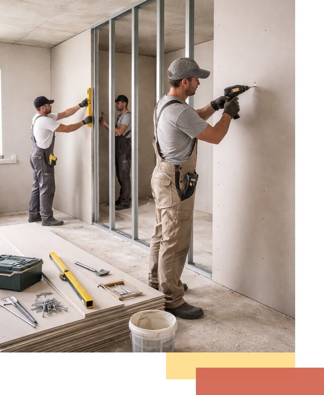 Однослойная перегородка из гипсокартона в Рославле под ключ, монтаж и отделка