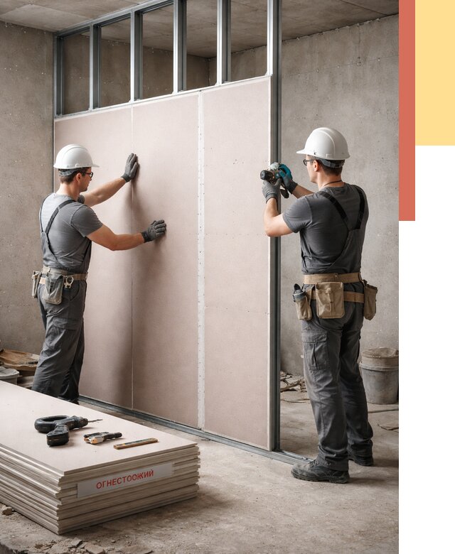 Перегородка из огнестойкого гипсокартона в Рославле от 1901 руб. под ключ | ОТДЕЛОЧНИК-Рлв