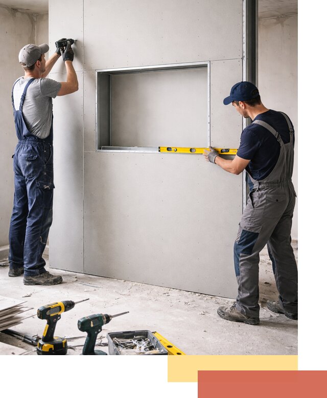 Перегородка из гипсокартона с нишей под декор в Рославле