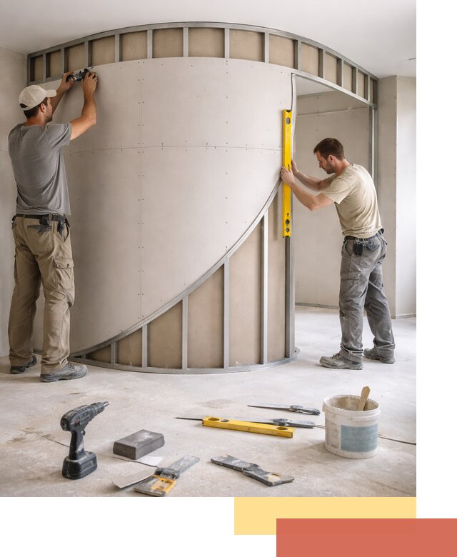 Радиусная перегородка из гипсокартона в Рославле под ключ