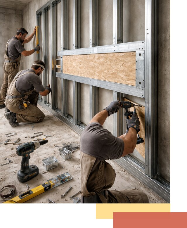 Усиленная перегородка для крепления тяжёлых конструкций в Рославле