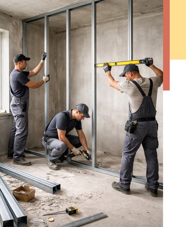 Монтаж каркаса перегородки из профиля в Рославле от 771 руб. | ОТДЕЛОЧНИК-Рлв