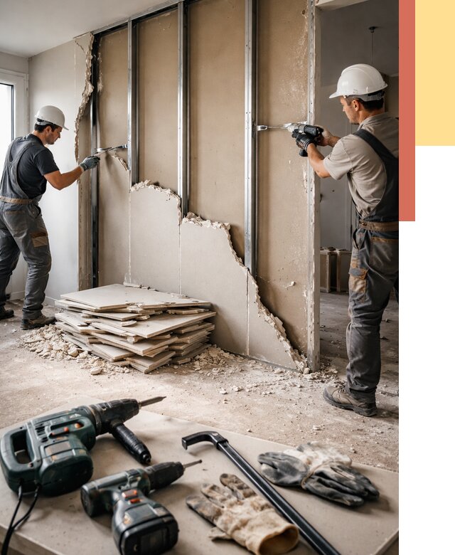 Демонтаж перегородки из гипсокартона в Рославле от 1233 руб. быстро и недорого | ОТДЕЛОЧНИК-Рлв