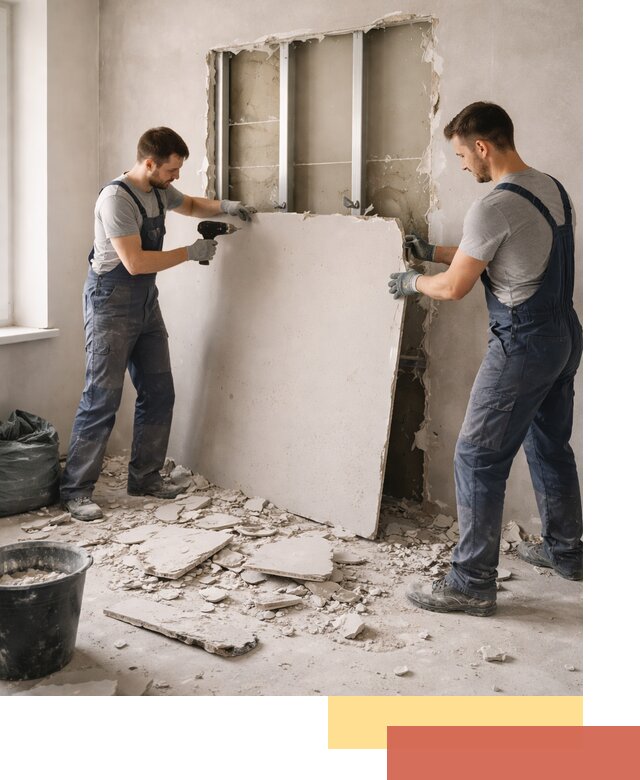 Демонтаж перегородки из гипсокартона в Рославле быстрый и аккуратный