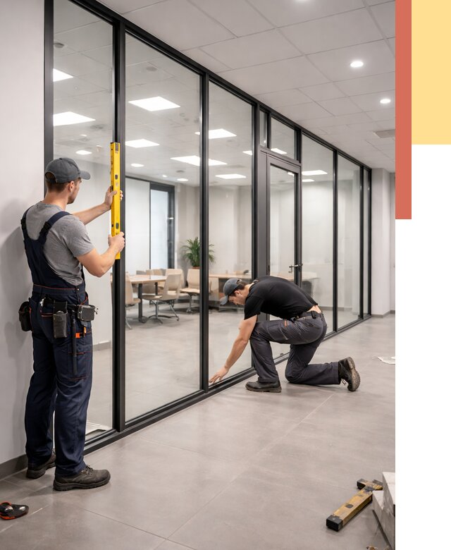 Каркасные стеклянные перегородки в Рославле под ключ от 9454 руб. | ОТДЕЛОЧНИК-Рлв