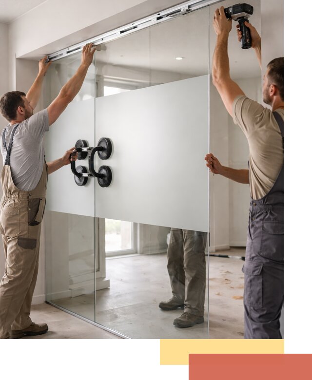 Матовые стеклянные перегородки под ключ в Рославле