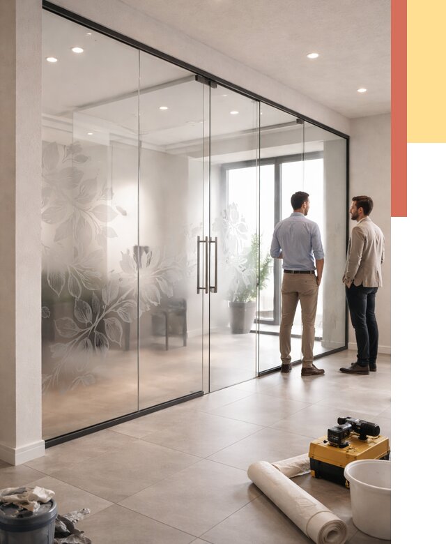 Стеклянные перегородки с рисунком в Рославле от 12845 руб. монтаж и нанесение | ОТДЕЛОЧНИК-Рлв