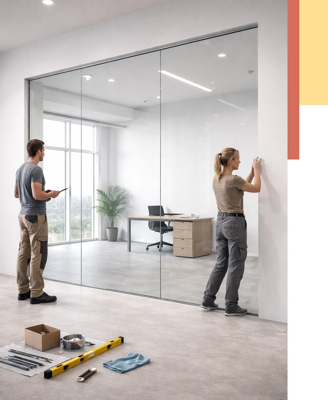 Перегородки из закаленного стекла в Рославле от 9762 руб. под ключ | ОТДЕЛОЧНИК-Рлв