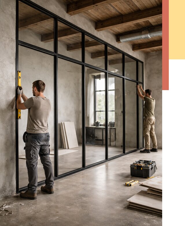 Стеклянные перегородки лофт в Рославле от 10790 руб. под ключ | ОТДЕЛОЧНИК-Рлв