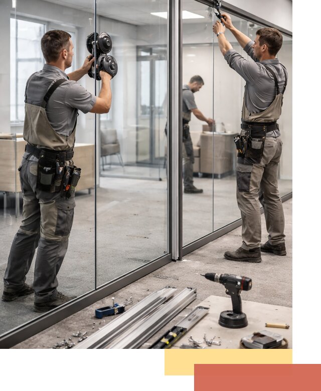 Стеклянные офисные перегородки под ключ в Рославле