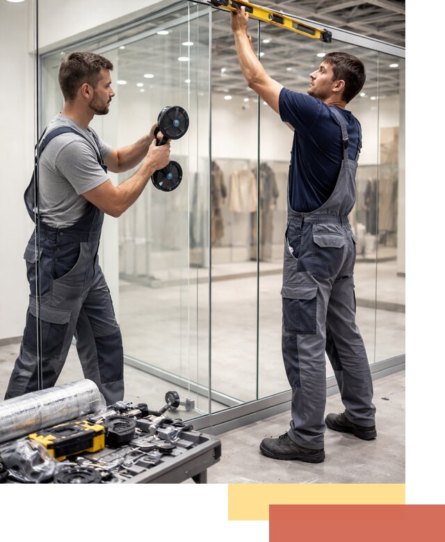 Стеклянные перегородки для магазинов в Рославле — монтаж и установка