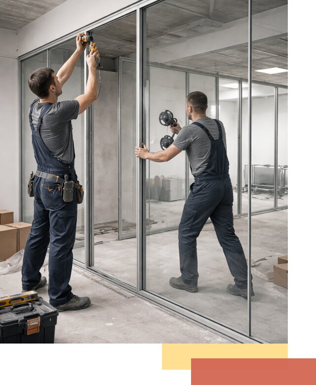 Алюминиевые перегородки со стеклом в Рославле — изготовление и монтаж