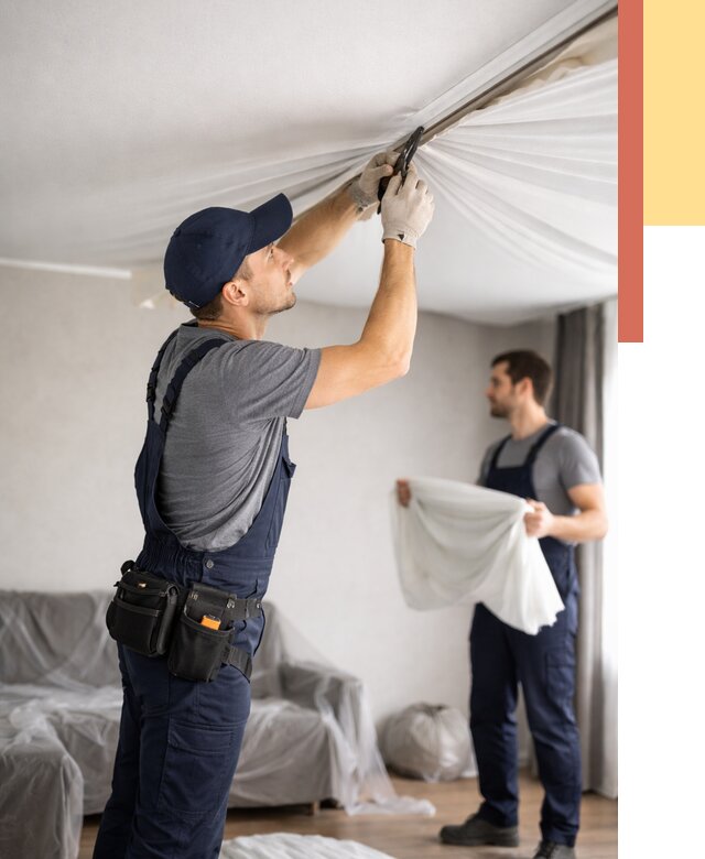 Демонтаж натяжного потолка в Рославле от 4624 руб. — снятие и разбор под ключ | ОТДЕЛОЧНИК-Рлв