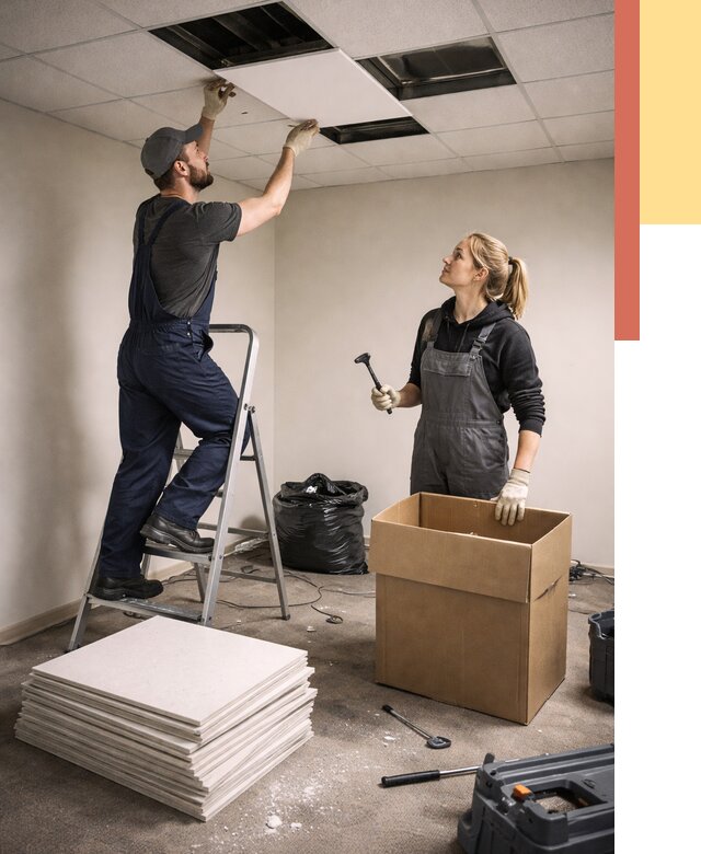 Демонтаж потолочной плитки в Рославле от 4624 руб. быстро и недорого | ОТДЕЛОЧНИК-Рлв