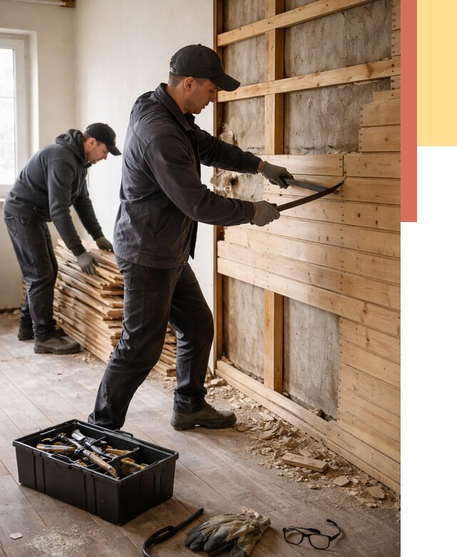 Демонтаж вагонки в Рославле от 3905 руб/м2 — быстро и недорого | ОТДЕЛОЧНИК-Рлв