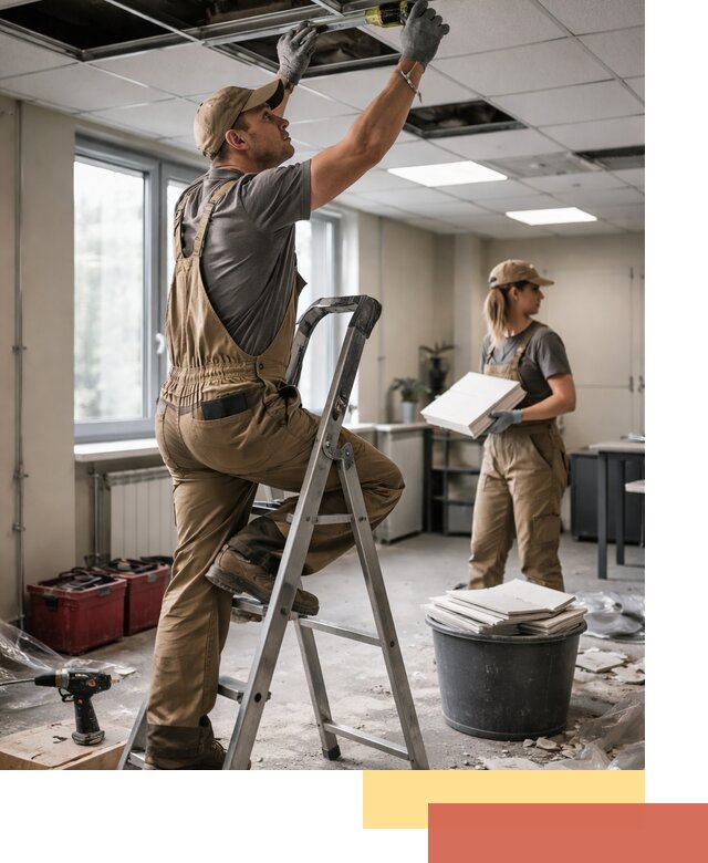 Ремонт потолка Армстронг и замена плит в Рославле