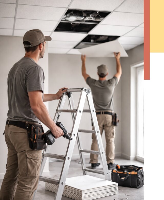 Обслуживание подвесного потолка в Рославле от 3597 руб. — быстро и недорого | ОТДЕЛОЧНИК-Рлв