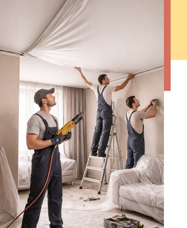 Установка натяжного потолка в Рославле от 4624 руб. | Быстро и недорого — ОТДЕЛОЧНИК-Рлв