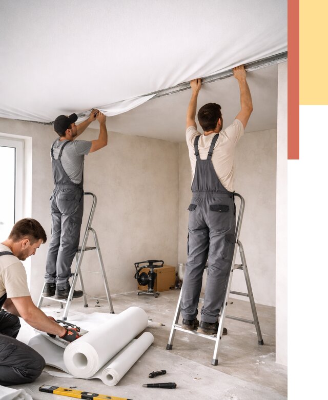 Монтаж тканевого натяжного потолка в Рославле от 3597 руб. под ключ | ОТДЕЛОЧНИК-Рлв