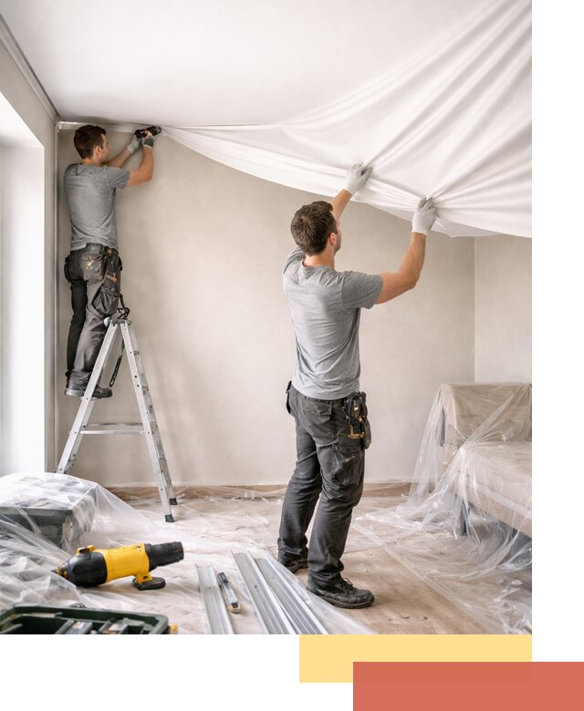 Монтаж тканевого натяжного потолка в Рославле недорого и быстро