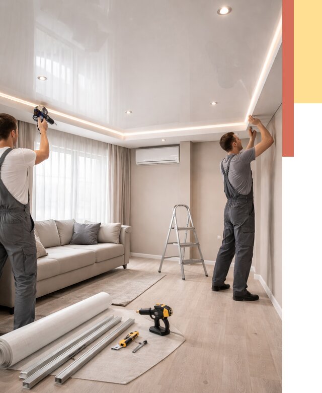 Монтаж глянцевого натяжного потолка в Рославле от 771 руб. под ключ | ОТДЕЛОЧНИК-Рлв