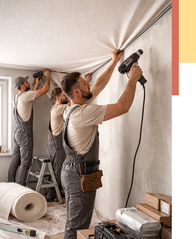 Монтаж фактурного натяжного потолка в Рославле от 771 руб. — ОТДЕЛОЧНИК-Рлв