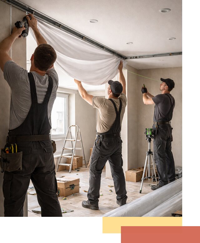 Монтаж парящего натяжного потолка под ключ в Рославле